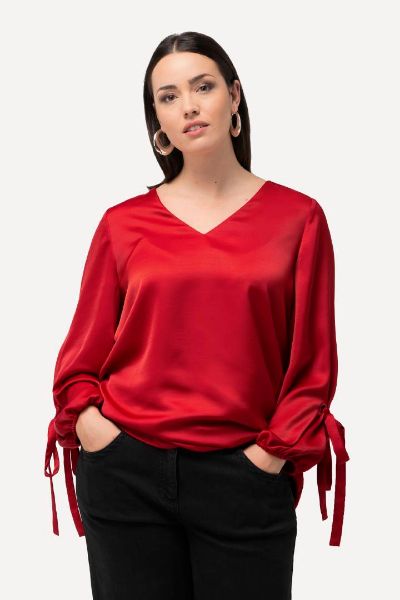 Veliki brojevi Bluza V ovratnik s vezanjem na rukavima moda za punije