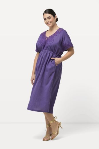 Plus size veliki brojevi Haljina midi kratkih rukava s dodatkom dekorativne čipke za punije