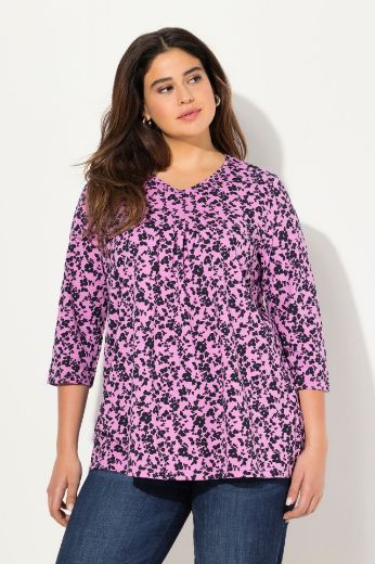Plus size veliki brojevi Majica s 3/4 rukavima A kroja cvjetnog printa za punije