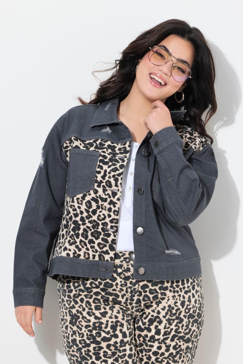 Plus size veliki brojevi Jakna traper s leopard uzorkom za punije