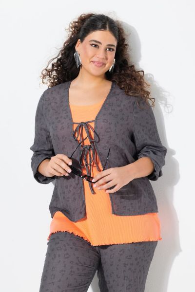 Veliki brojevi Kardigan od muslina s leopard uzorkom moda za punije