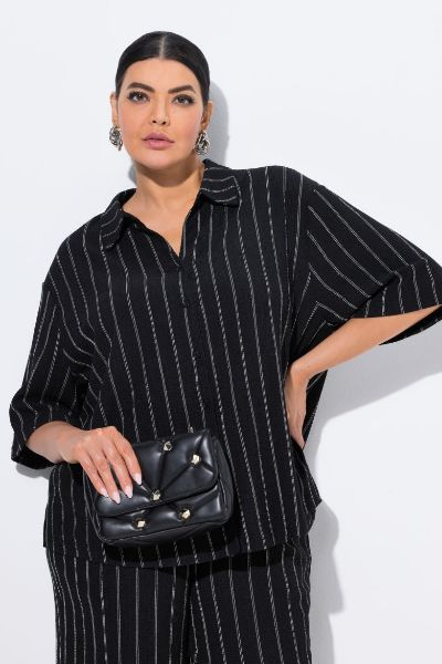 Veliki brojevi Bluza polu rukava na pruge moda za punije