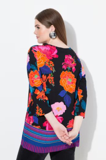 Plus size veliki brojevi Majica A kroja  s 3/4 rukavima cvjetnog printa za punije