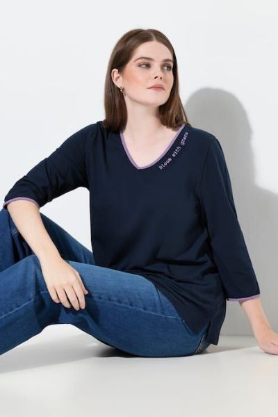 Veliki brojevi Majica 3/4 rukava V ovratnika moda za punije