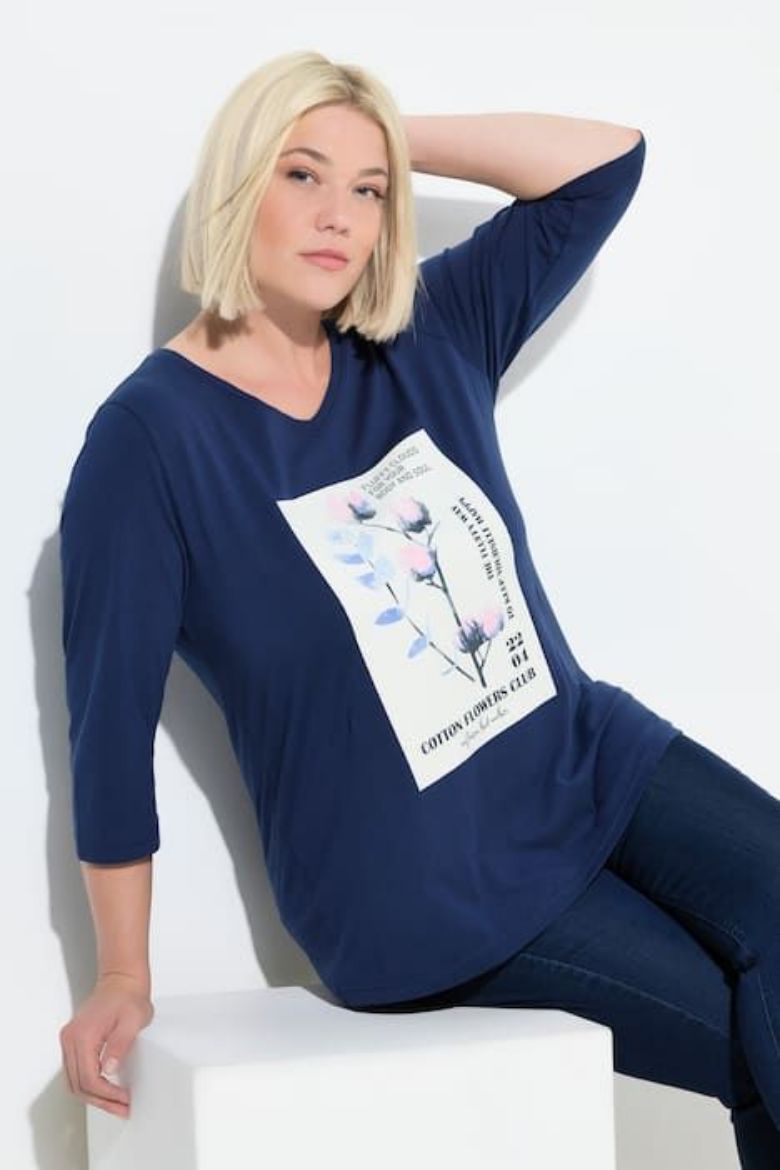 Plus size veliki brojevi Majica 3/4 rukava V ovratnika za punije