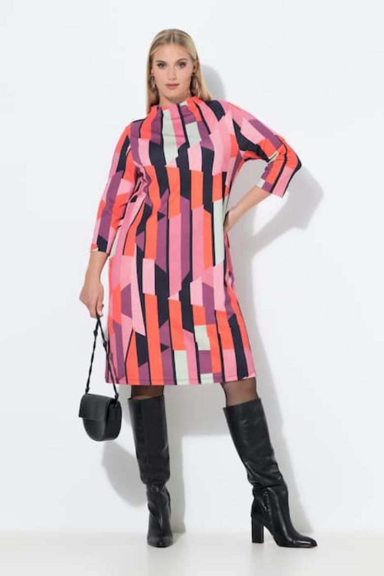 Plus size veliki brojevi Haljina midi 3/4 rukava A kroja za punije