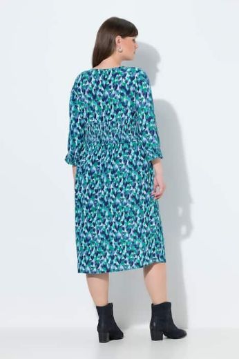 Plus size veliki brojevi Haljina midi 3/4 rukava V ovratnika za punije
