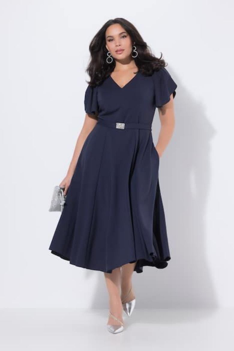 Plus size veliki brojevi Haljina svečana midi kratkih rukava za punije
