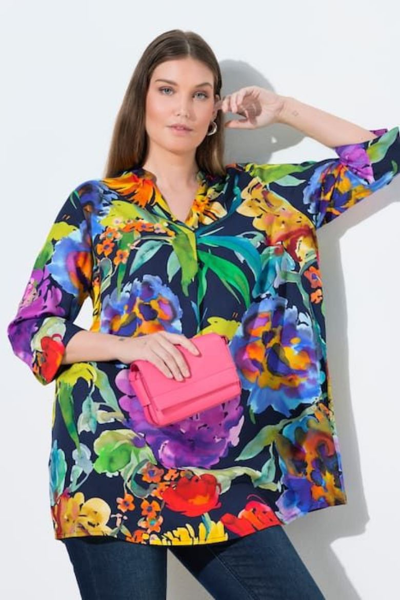 Plus size veliki brojevi Tunika 3/4 rukava V ovratnika za punije