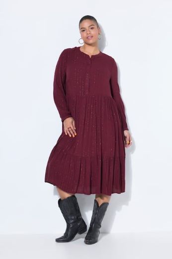 Plus size veliki brojevi Haljina midi dugih rukava A kroja za punije