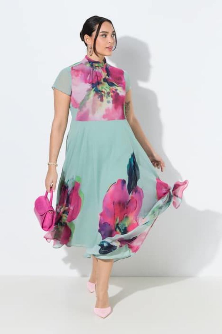 Plus size veliki brojevi Haljina elegantna maxi s povišenim  ovratnikom za punije