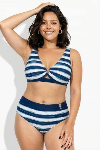 Plus size veliki brojevi Kupaći kostim dvodijelni mekanih košarica prugasti uzorak za punije