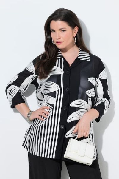 Veliki brojevi Bluza elegantna 3/4 rukava s kragnom moda za punije