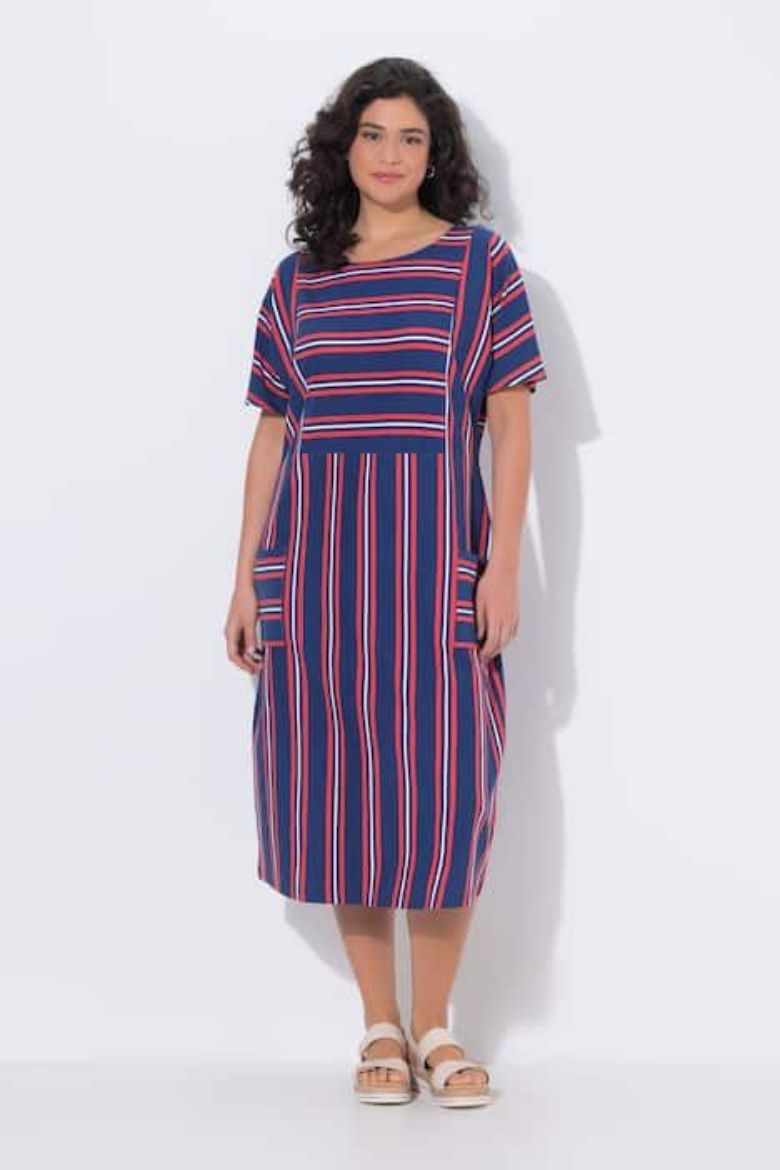 Plus size veliki brojevi Haljina midi polurukavi prugasta za punije