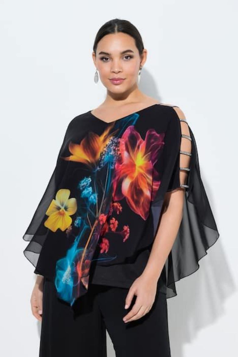 Plus size veliki brojevi Bluza kratkih rukava dvoslojna V izreza za punije