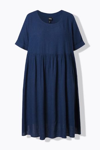 Plus size veliki brojevi Haljina kratkih rukava od mješavine lana za punije